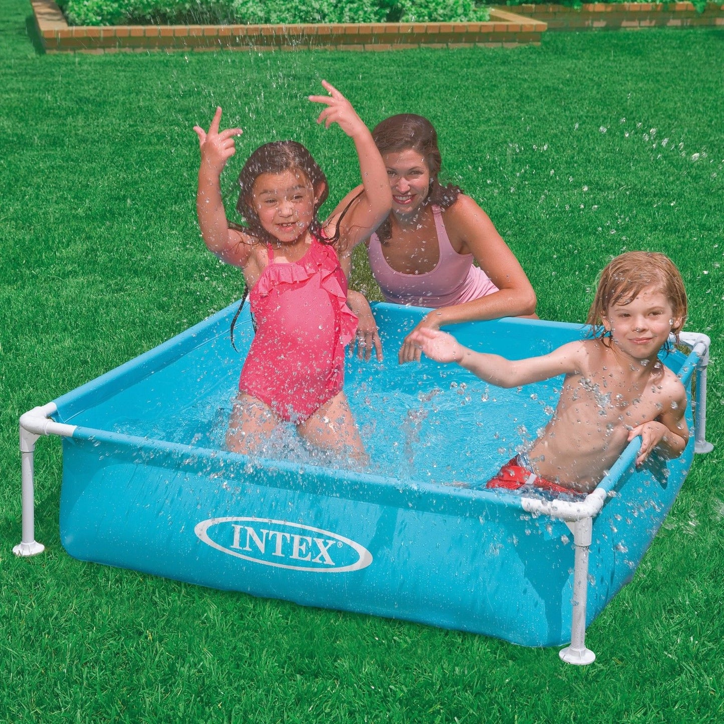 Intex Mini Frame Pool 48"x48" Square Kids Wading Kiddie Swimming Pool Blue