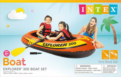 INTEX Explorer Inflatable Boat Series: Dual Air Chambers – Welded Oar Locks – Grab Handles – Bow Rope – Sporty Design