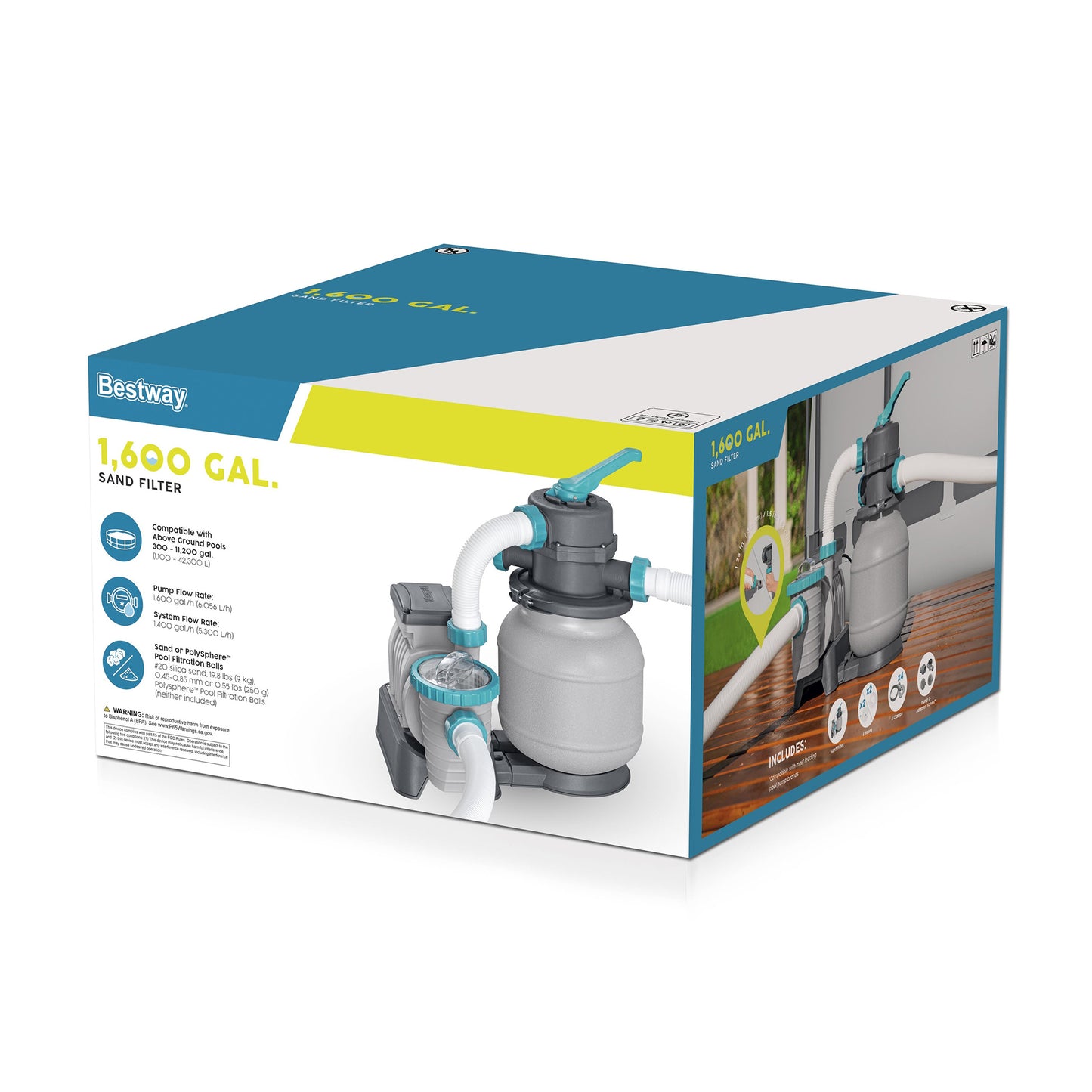Bestway 58498E Flowclear 1500 Gallon Sand Filter Pump for Above Ground 300 to 11,200 Gallon Swimming Pools with Adapter, (Sand is Sold Separately)