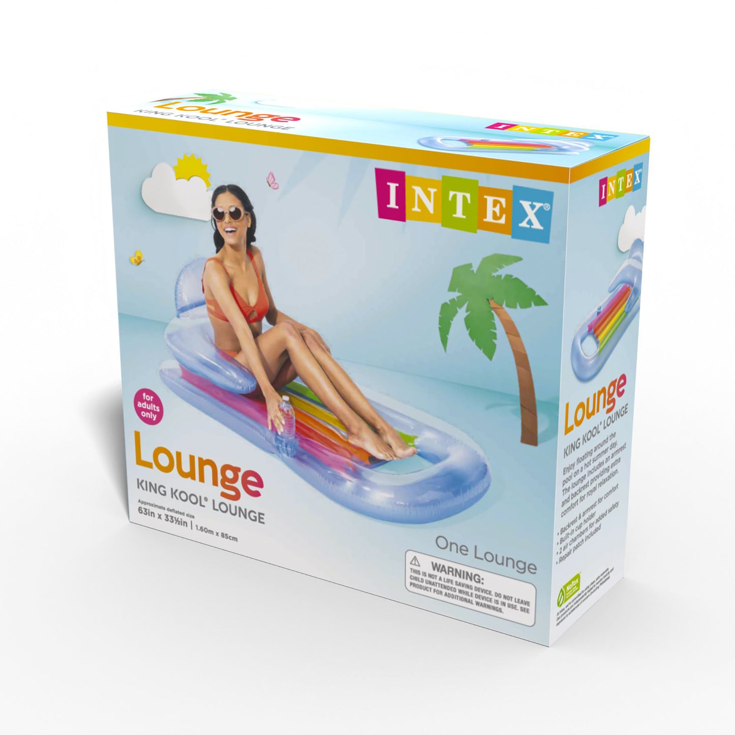 Intex King Kool Inflatable Lounge, 63" X 33.5" , 1 Pack (Colors May Vary)