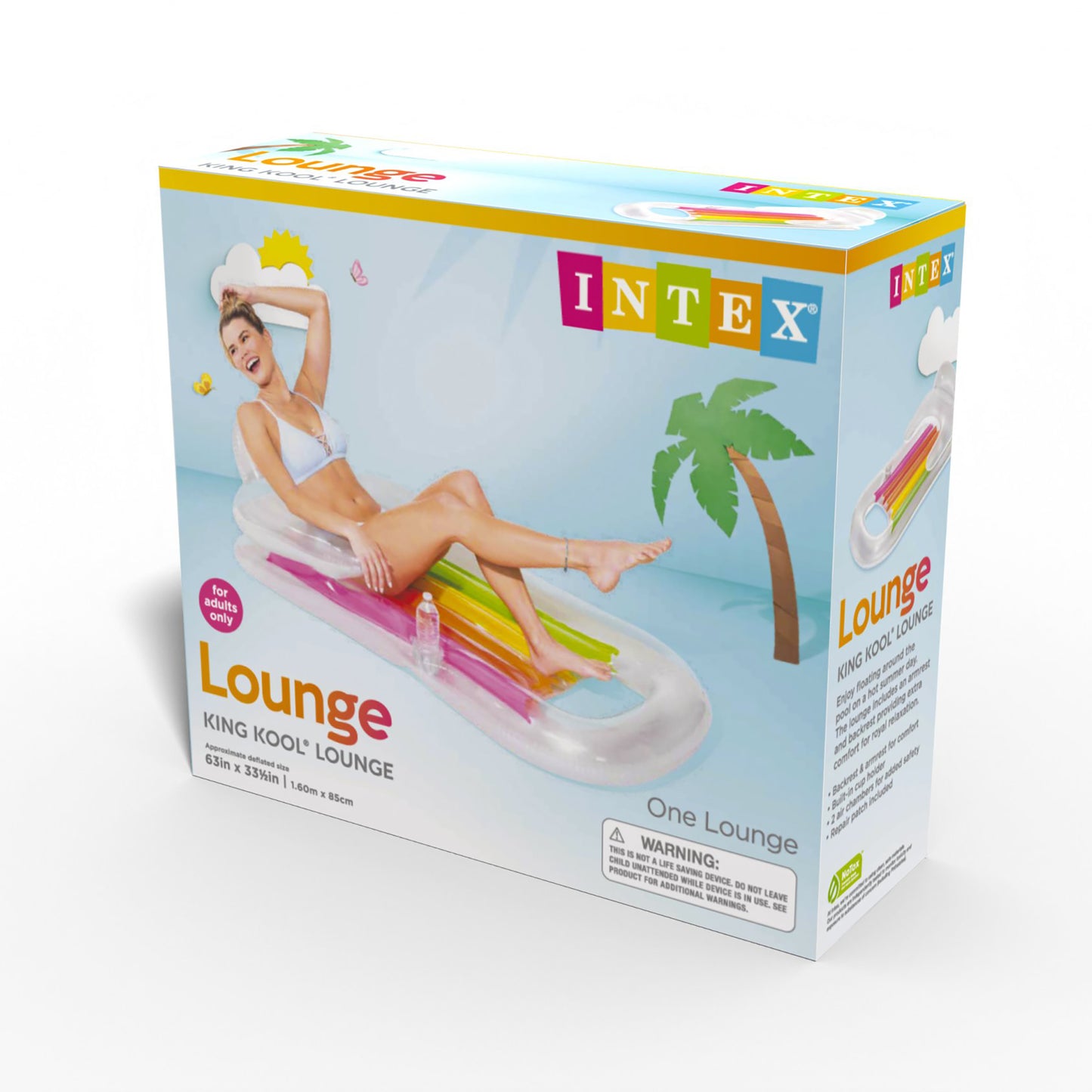 Intex King Kool Inflatable Lounge, 63" X 33.5" , 1 Pack (Colors May Vary)