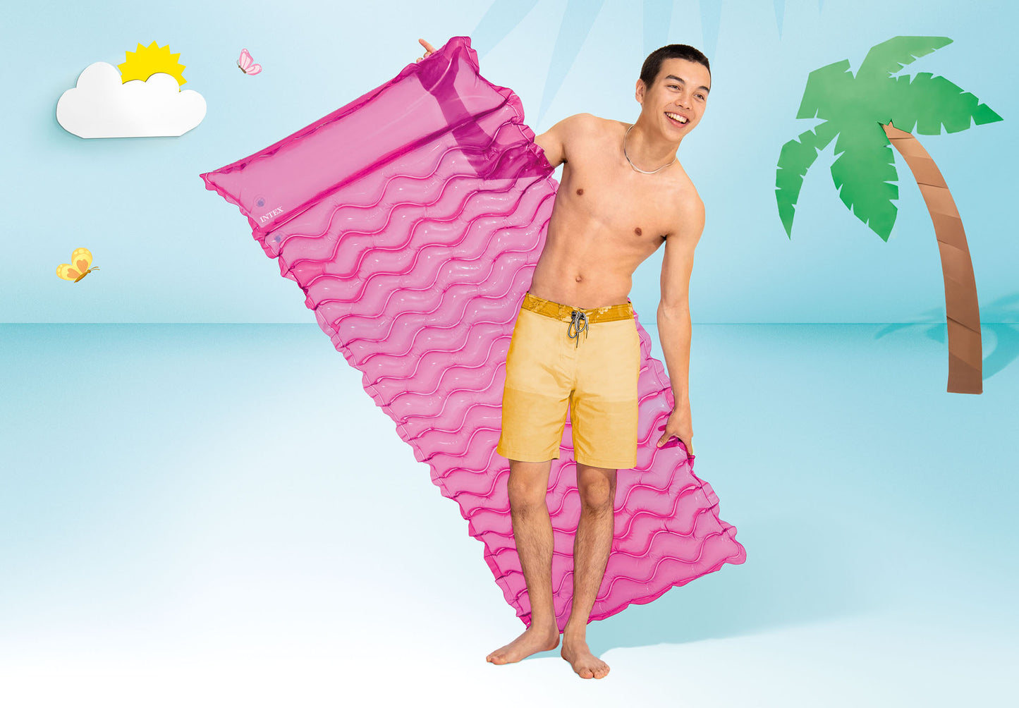 Intex Tote-N-Float Wave Inflatable Air Mat, 90-Inch X 34-Inch, 1-Piece (Color May Vary)
