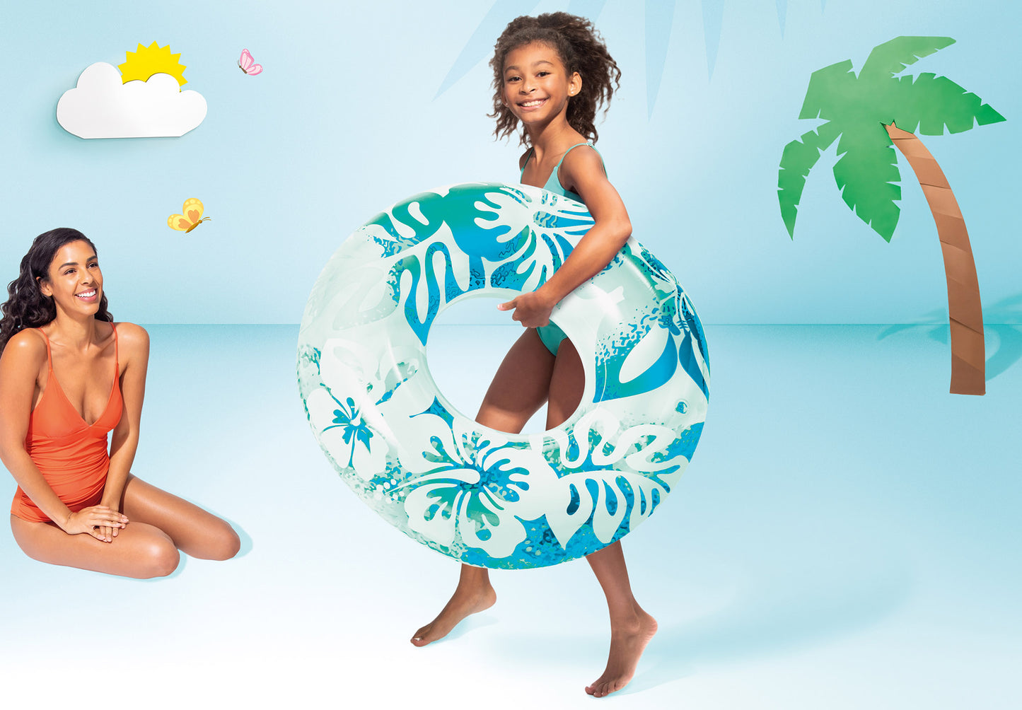 Intex Clear Color Tube Inflatable Swimming Pool Float Raft Flower Design