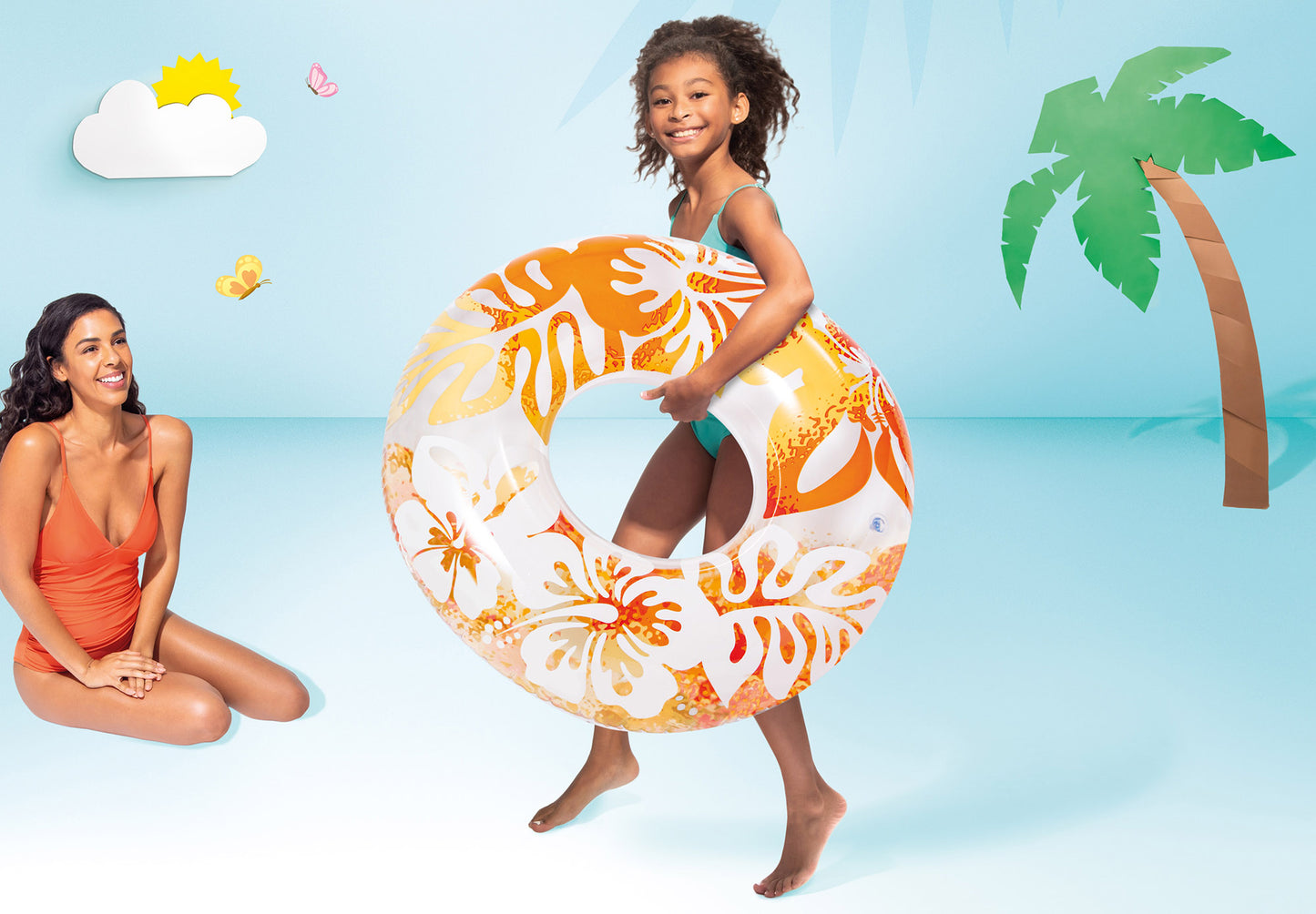 Intex Clear Color Tube Inflatable Swimming Pool Float Raft Flower Design