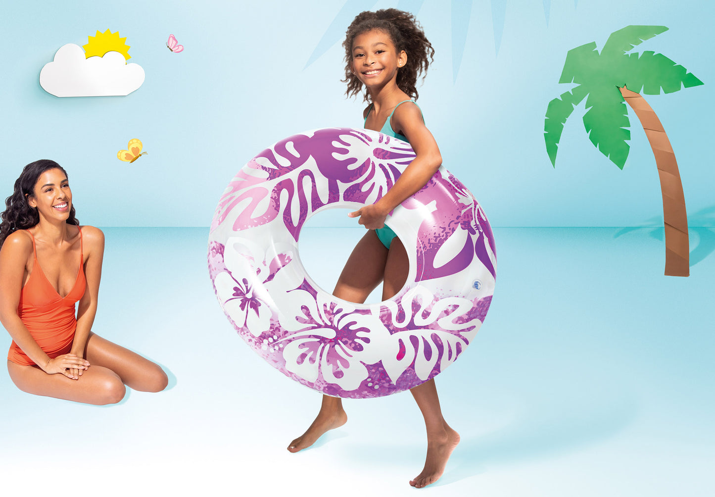 Intex Clear Color Tube Inflatable Swimming Pool Float Raft Flower Design
