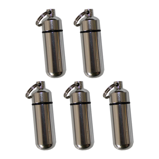 5 Pack Aluminum Pill Case Keychain ID Holder Silver with Inner Container