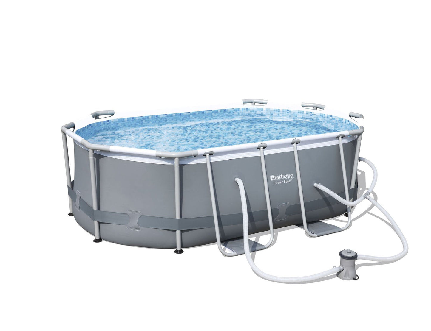 Bestway 10' x 6'7" x 33" Power Steel Oval Frame Above Ground Swimming Pool