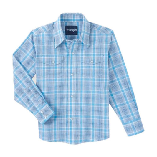 Boys LS Snap Shirt Blue Plaid M