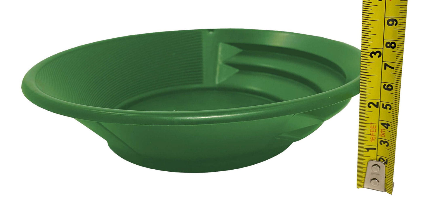 Sluice Fox 2-Pack Gold Panning Starter Kit – Featuring Compact 9-Inch Green Vanishing Riffle Gold Pans and a 4-Ounce Snifter Bottle for Prospecting Adventures