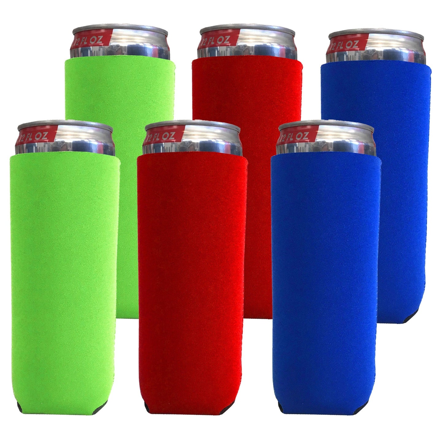 Neoprene Can Cooler Collapsible Sleeves for Slim 12oz Cans - 6-Pack - Blank Design for any Event - Lightweight 3mm Thick Insulation Keeps Your Drinks Cool!