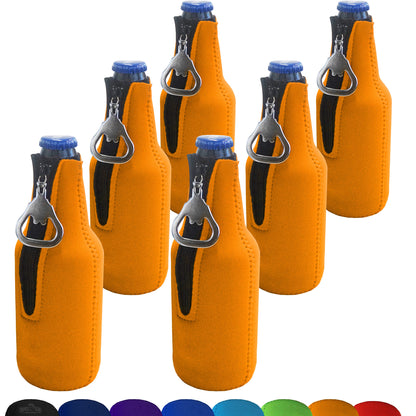 Neoprene Bottle Cooler Sleeves for 12oz Bottles with Bottle Opener- 6-Pack - Blank Design for any Event - Dual Sided Insulation Keeps Your Drinks Cool