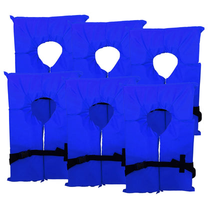 6 Pack Coast Guard approved life jackets.  High visibility color Type II keyhole life vest in classic May West style. Compliance flotation device