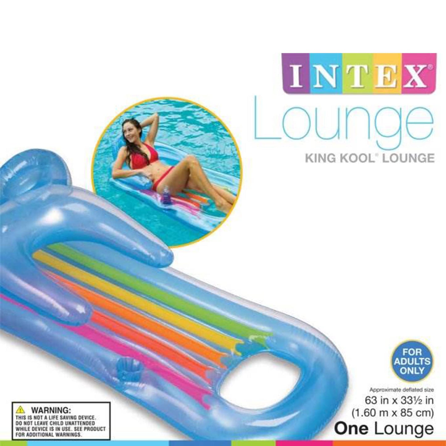 Intex King Kool Lounge Inflatable Swimming Pool Lounger with Headrest (3 Pack)