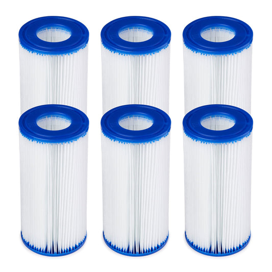 Bestway 58012E Type III/A Outdoor Swimming Pool Filter Pump Cartridge Replacement 4.2"x8" for Use in 500/800/1500 Gallon Filter Pumps (6 Pack)