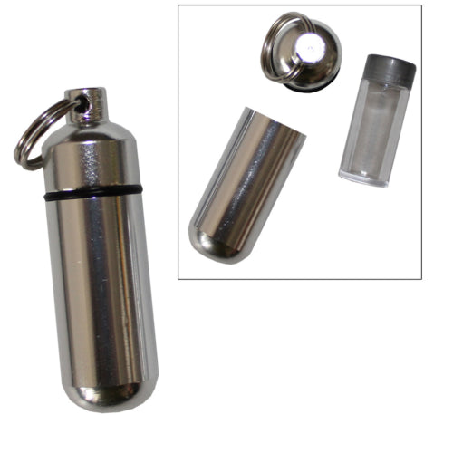 1 Pack Aluminum Pill Shape Case Keychain ID Holder Pet Ashes Urn Silver Metal