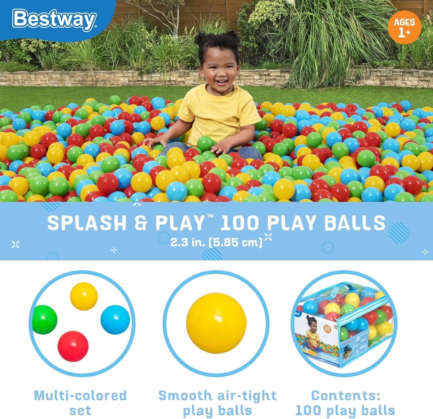 Bestway 100-Pack Colorful Play Balls for Jump-O-Lene, Ball Pits & Playhouses – Soft, Safe, and Durable for Kids