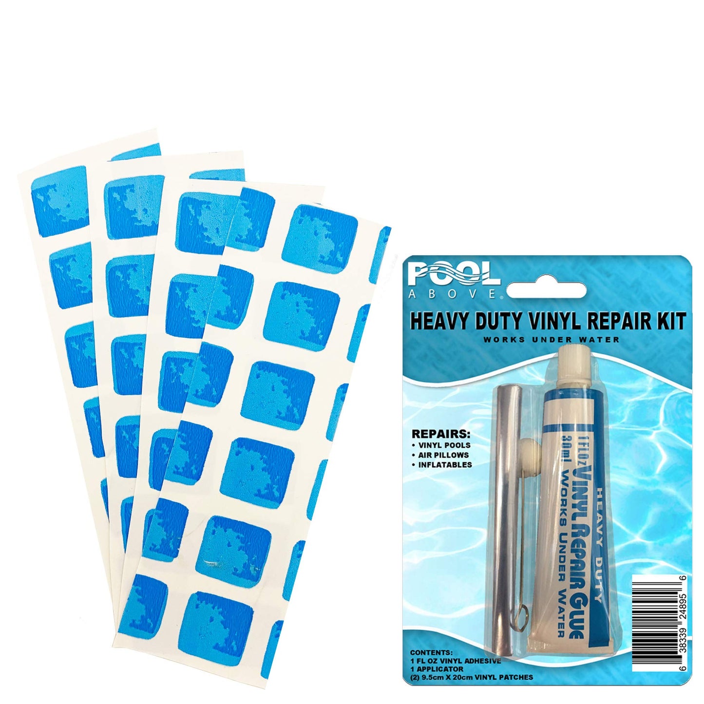 Repair Kit for Inner Pool Liners - Vinyl Glue - White Blue Multi Patches