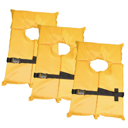 3 Pack Coast Guard approved life jackets.  High visibility color Type II keyhole life vest in classic May West style. Compliance flotation device