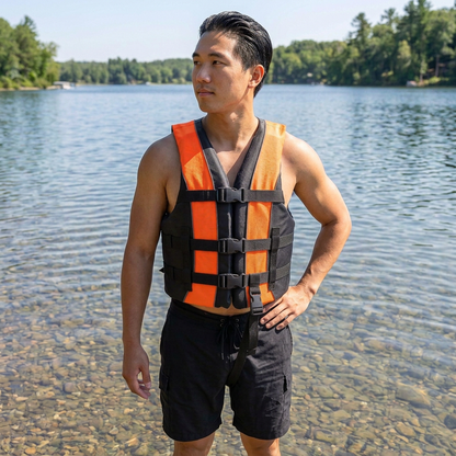 Hardcore life jacket paddle vest; Coast Guard approved Type III PFD life vest flotation device; Jet ski, wakeboard, kayak; Ideal extra life jacket for your pontoon boat w/ Leg Strap