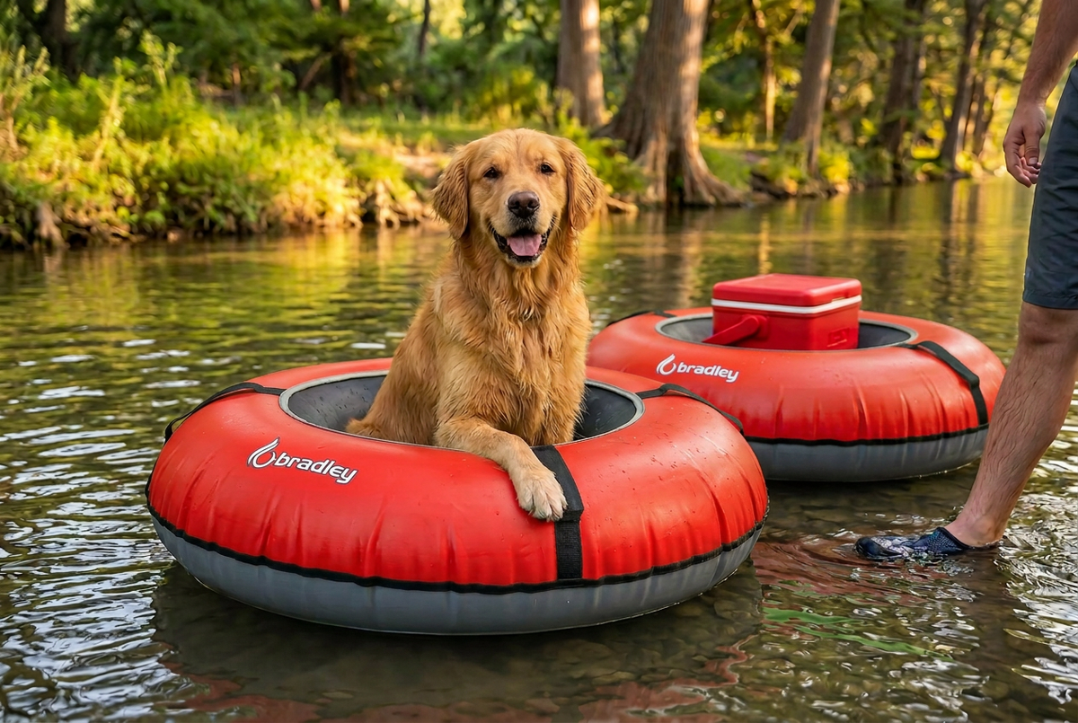 Pack of two Bradley heavy duty tubes for floating the river; Whitewater water tube; Rubber inner tube with cover for river floating; Linking tandem river tubes; river raft tube