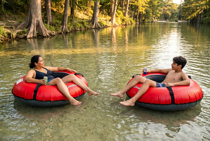 Pack of two Bradley heavy duty tubes for floating the river; Whitewater water tube; Rubber inner tube with cover for river floating; Linking tandem river tubes; river raft tube