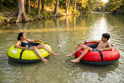 Pack of two Bradley heavy duty tubes for floating the river; Whitewater water tube; Rubber inner tube with cover for river floating; Linking tandem river tubes; river raft tube