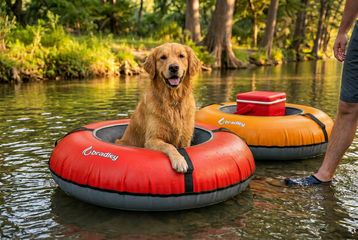 Pack of two Bradley heavy duty tubes for floating the river; Whitewater water tube; Rubber inner tube with cover for river floating; Linking tandem river tubes; river raft tube