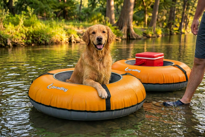 Pack of two Bradley heavy duty tubes for floating the river; Whitewater water tube; Rubber inner tube with cover for river floating; Linking tandem river tubes; river raft tube