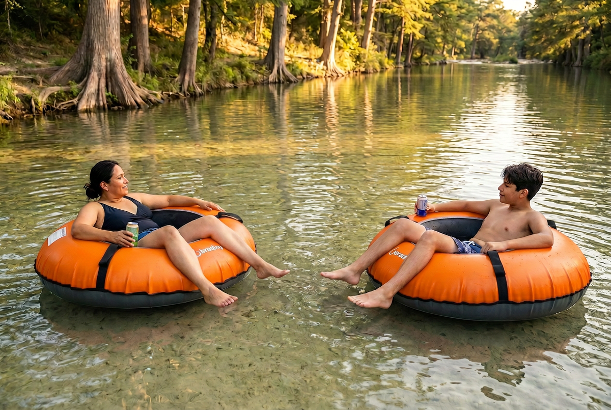 Pack of two Bradley heavy duty tubes for floating the river; Whitewater water tube; Rubber inner tube with cover for river floating; Linking tandem river tubes; river raft tube