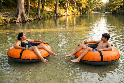 Pack of two Bradley heavy duty tubes for floating the river; Whitewater water tube; Rubber inner tube with cover for river floating; Linking tandem river tubes; river raft tube