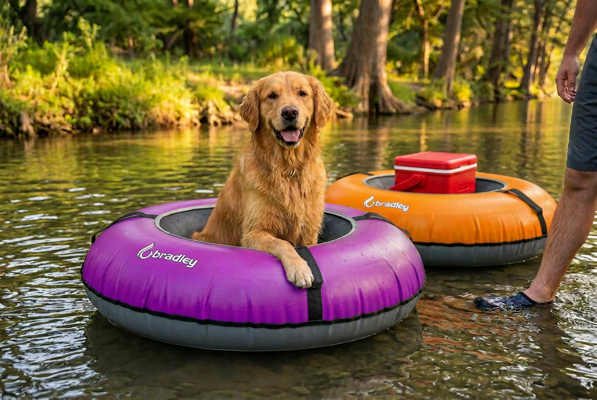 Pack of two Bradley heavy duty tubes for floating the river; Whitewater water tube; Rubber inner tube with cover for river floating; Linking tandem river tubes; river raft tube