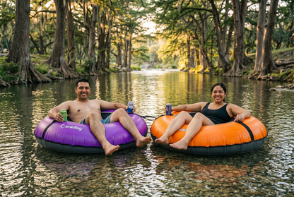 Pack of two Bradley heavy duty tubes for floating the river; Whitewater water tube; Rubber inner tube with cover for river floating; Linking tandem river tubes; river raft tube