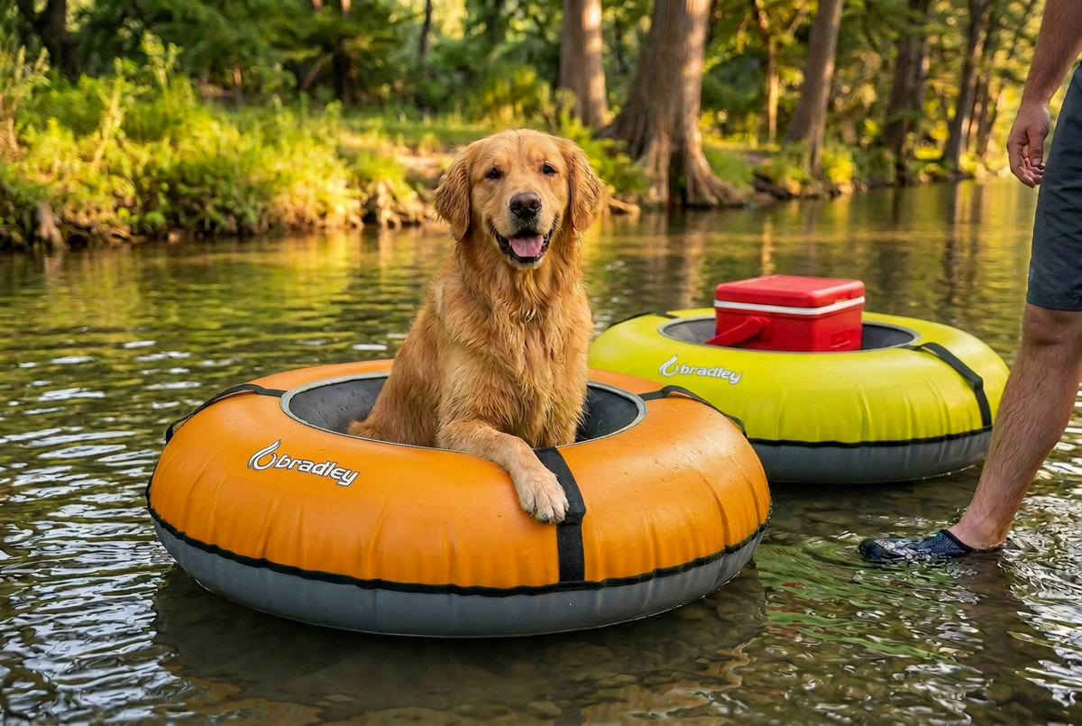 Pack of two Bradley heavy duty tubes for floating the river; Whitewater water tube; Rubber inner tube with cover for river floating; Linking tandem river tubes; river raft tube