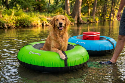 Pack of two Bradley heavy duty tubes for floating the river; Whitewater water tube; Rubber inner tube with cover for river floating; Linking tandem river tubes; river raft tube