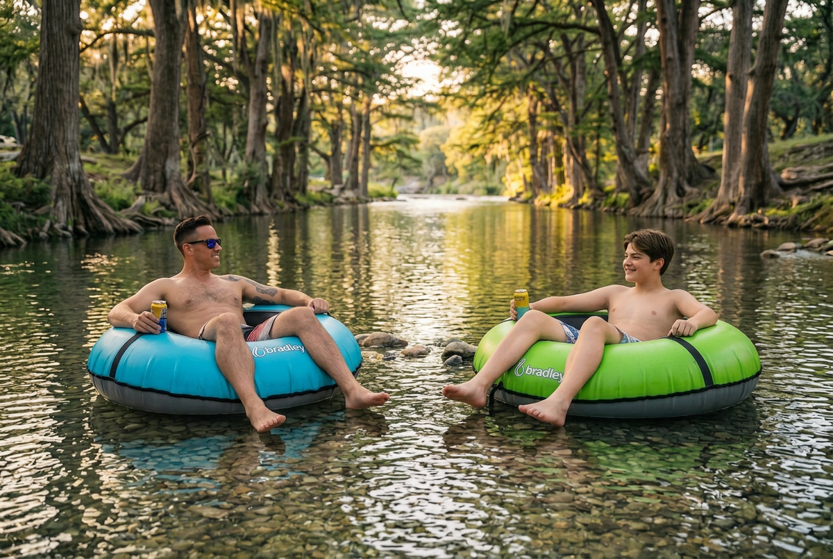 Pack of two Bradley heavy duty tubes for floating the river; Whitewater water tube; Rubber inner tube with cover for river floating; Linking tandem river tubes; river raft tube