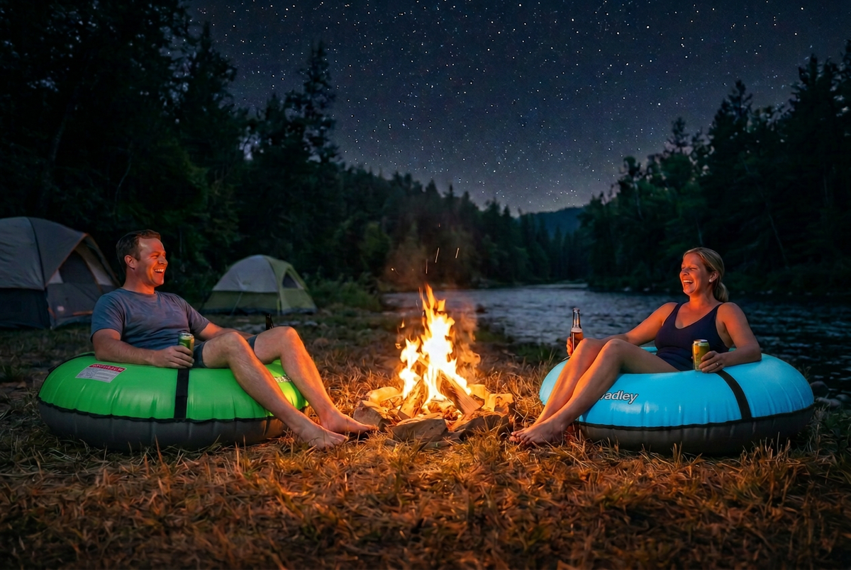 Pack of two Bradley heavy duty tubes for floating the river; Whitewater water tube; Rubber inner tube with cover for river floating; Linking tandem river tubes; river raft tube