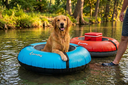Pack of two Bradley heavy duty tubes for floating the river; Whitewater water tube; Rubber inner tube with cover for river floating; Linking tandem river tubes; river raft tube