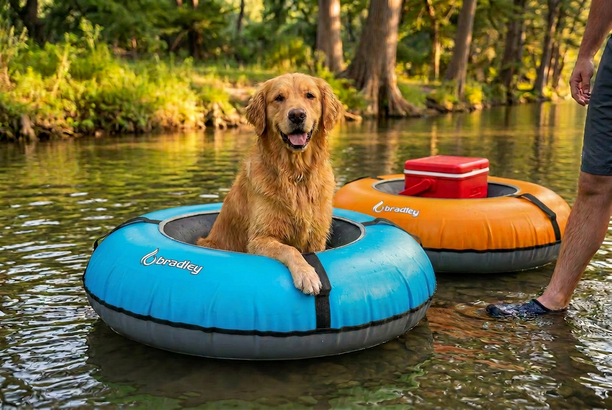 Pack of two Bradley heavy duty tubes for floating the river; Whitewater water tube; Rubber inner tube with cover for river floating; Linking tandem river tubes; river raft tube