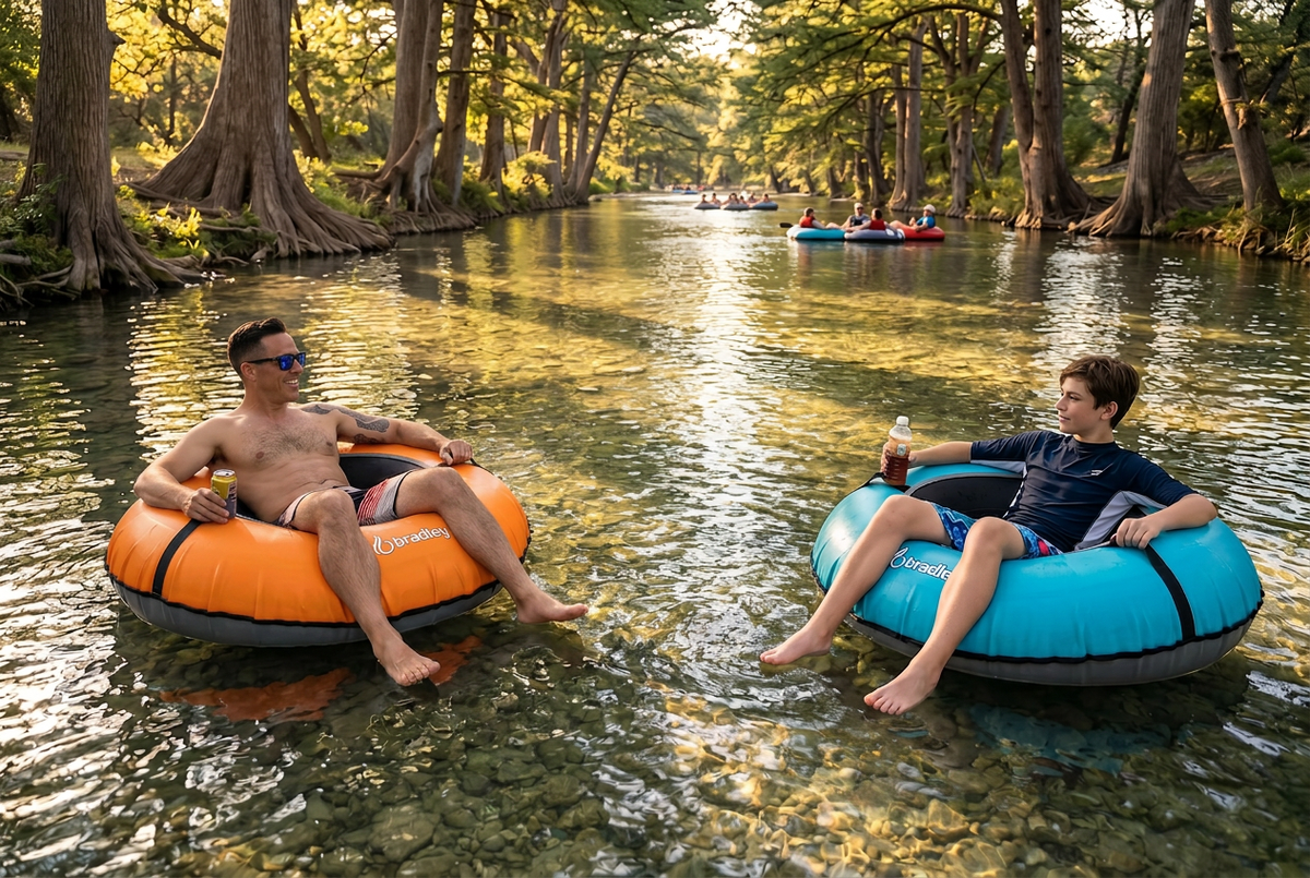 Pack of two Bradley heavy duty tubes for floating the river; Whitewater water tube; Rubber inner tube with cover for river floating; Linking tandem river tubes; river raft tube