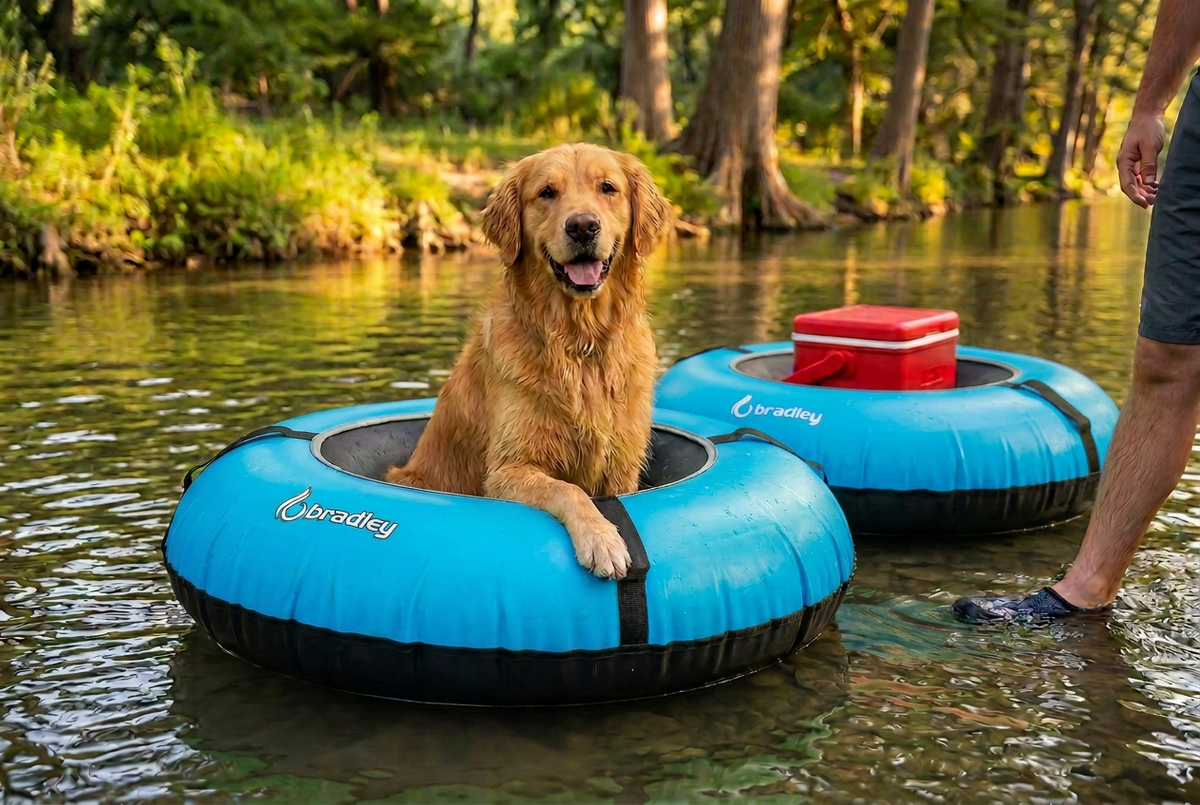 Pack of two Bradley heavy duty tubes for floating the river; Whitewater water tube; Rubber inner tube with cover for river floating; Linking tandem river tubes; river raft tube