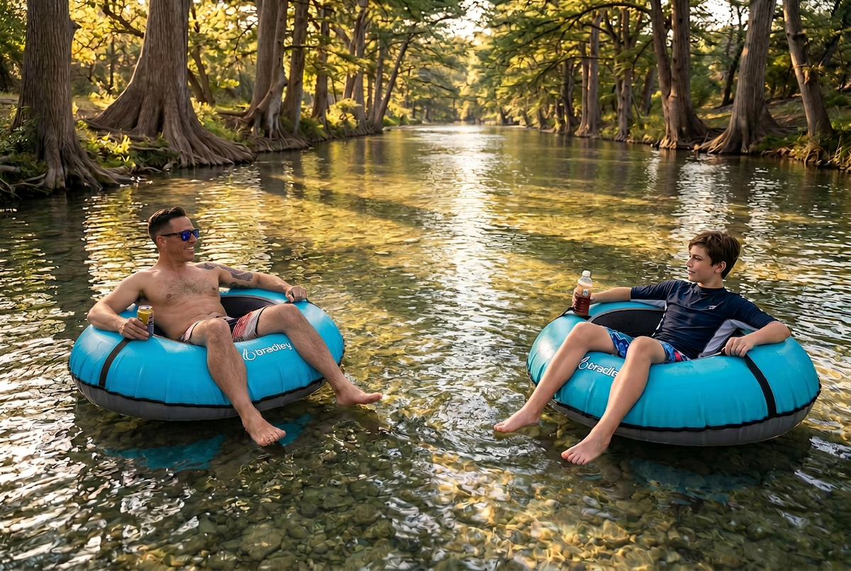 Pack of two Bradley heavy duty tubes for floating the river; Whitewater water tube; Rubber inner tube with cover for river floating; Linking tandem river tubes; river raft tube