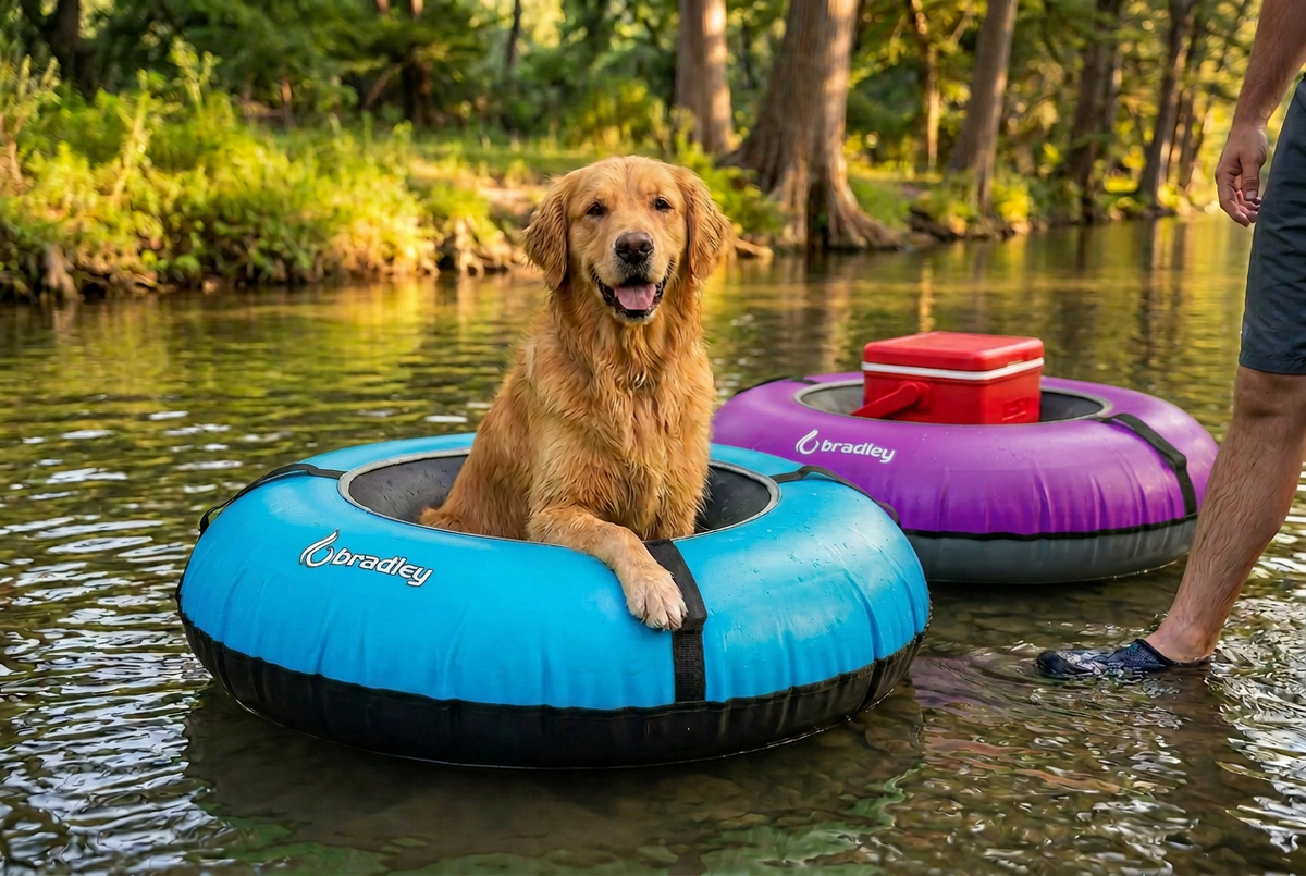 Pack of two Bradley heavy duty tubes for floating the river; Whitewater water tube; Rubber inner tube with cover for river floating; Linking tandem river tubes; river raft tube