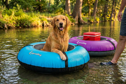 Pack of two Bradley heavy duty tubes for floating the river; Whitewater water tube; Rubber inner tube with cover for river floating; Linking tandem river tubes; river raft tube