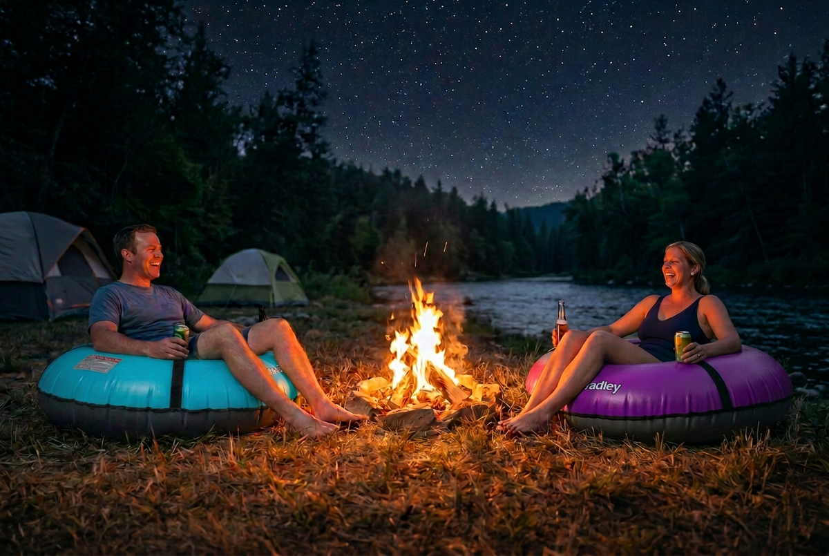 Pack of two Bradley heavy duty tubes for floating the river; Whitewater water tube; Rubber inner tube with cover for river floating; Linking tandem river tubes; river raft tube