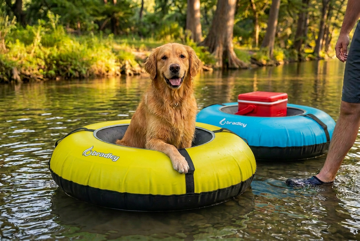 Pack of two Bradley heavy duty tubes for floating the river; Whitewater water tube; Rubber inner tube with cover for river floating; Linking tandem river tubes; river raft tube
