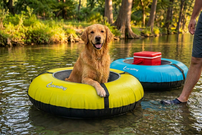 Pack of two Bradley heavy duty tubes for floating the river; Whitewater water tube; Rubber inner tube with cover for river floating; Linking tandem river tubes; river raft tube