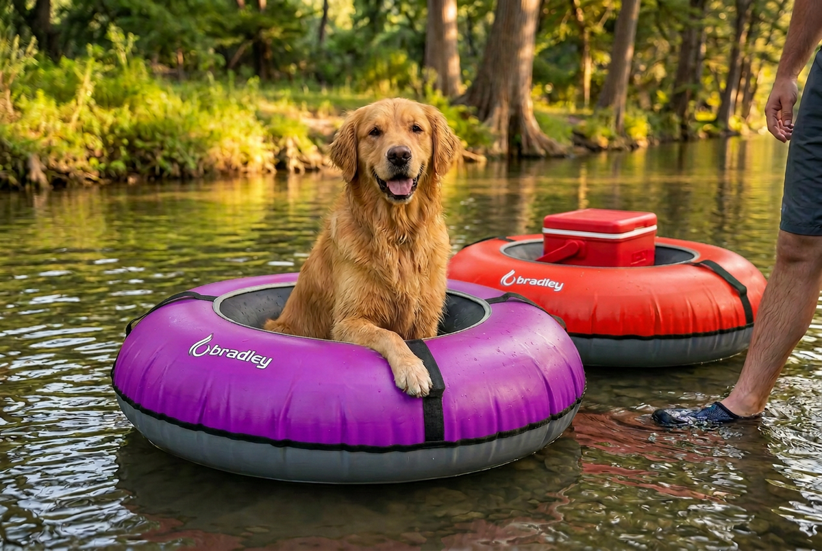 Pack of two Bradley heavy duty tubes for floating the river; Whitewater water tube; Rubber inner tube with cover for river floating; Linking tandem river tubes; river raft tube