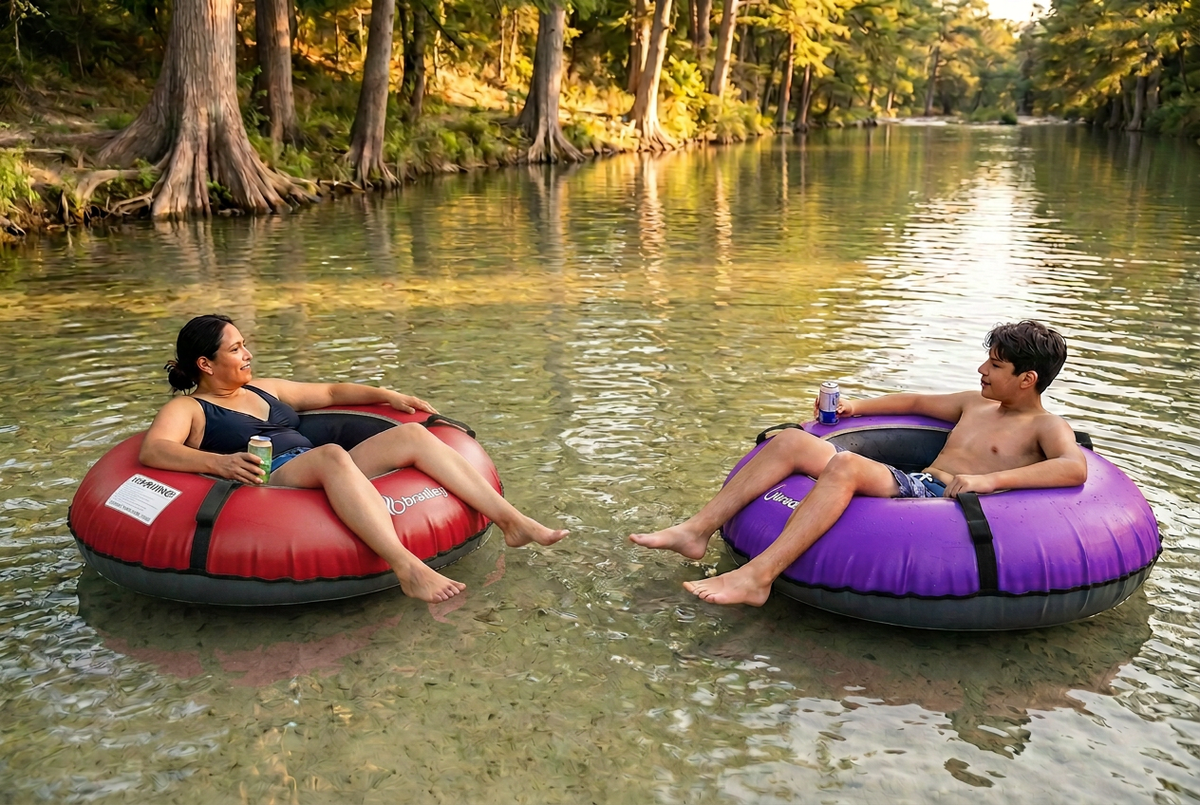 Pack of two Bradley heavy duty tubes for floating the river; Whitewater water tube; Rubber inner tube with cover for river floating; Linking tandem river tubes; river raft tube