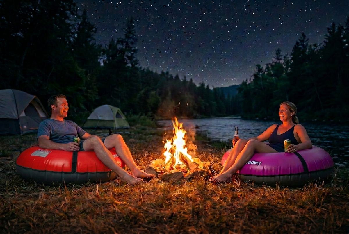 Pack of two Bradley heavy duty tubes for floating the river; Whitewater water tube; Rubber inner tube with cover for river floating; Linking tandem river tubes; river raft tube