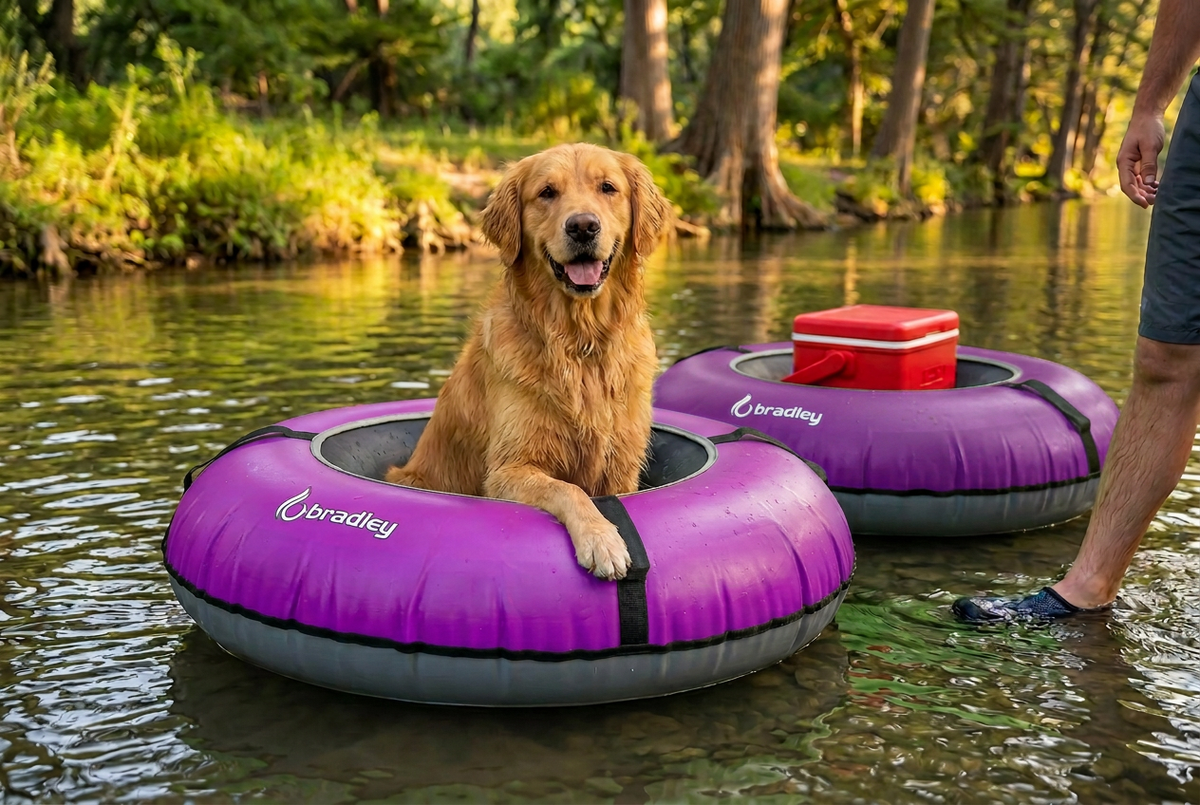 Pack of two Bradley heavy duty tubes for floating the river; Whitewater water tube; Rubber inner tube with cover for river floating; Linking tandem river tubes; river raft tube